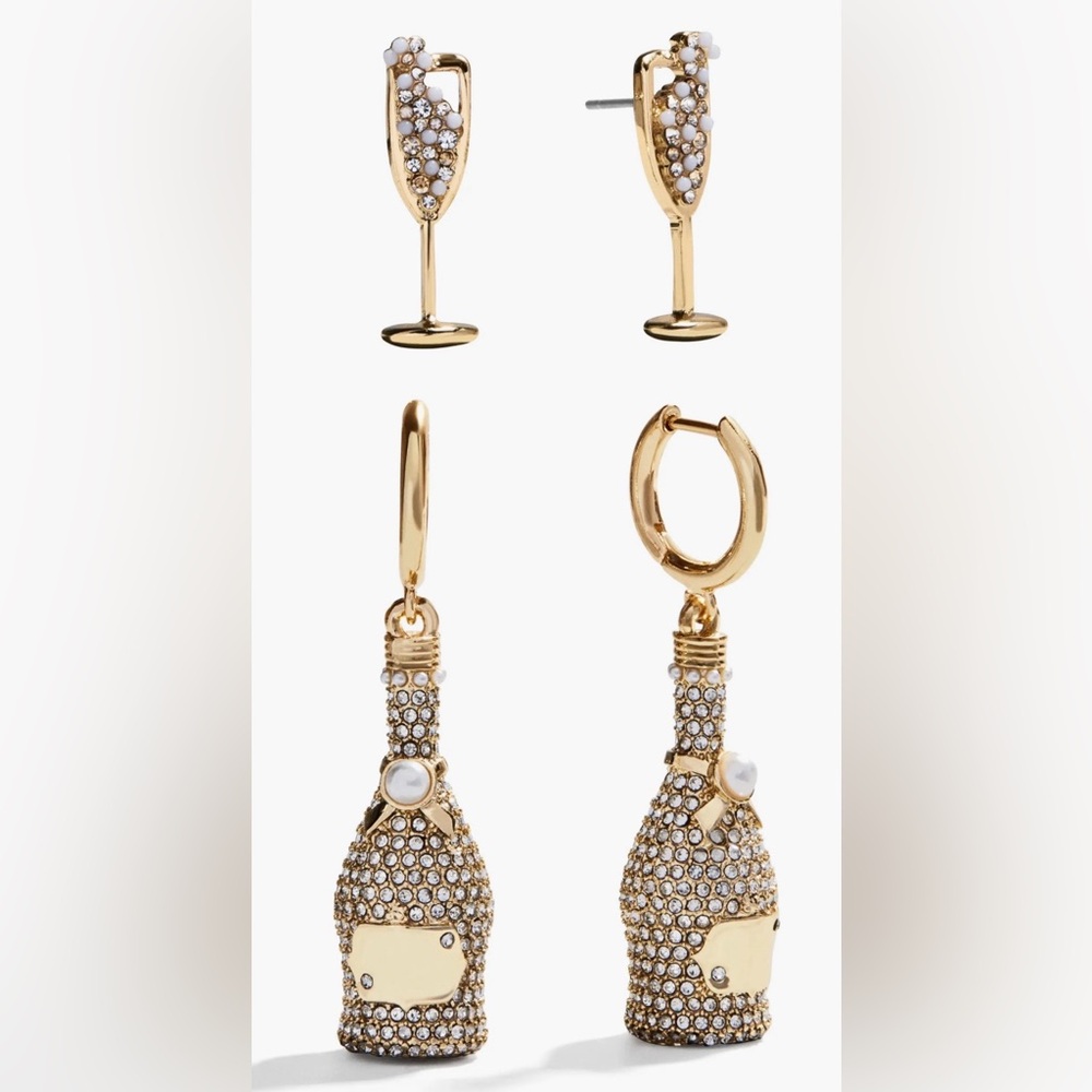 Baublebar ‘What's Poppin' Champagne Bottles & Glasses Set of 2 Earrings